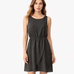 Babaton Black 100% Silk Knee-Length Dress L Elastic Waist Tulip Hem